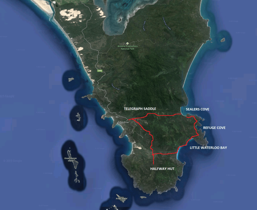 Wilsons Promontory Hiking route. 4 days.